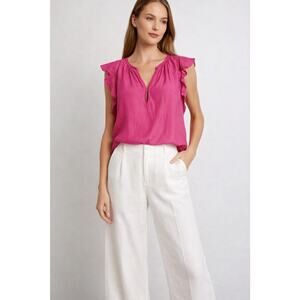 $239 Velvet BY Graham & Spencer Women's M Pink V-neck Ruffle Flutter Sheer Light